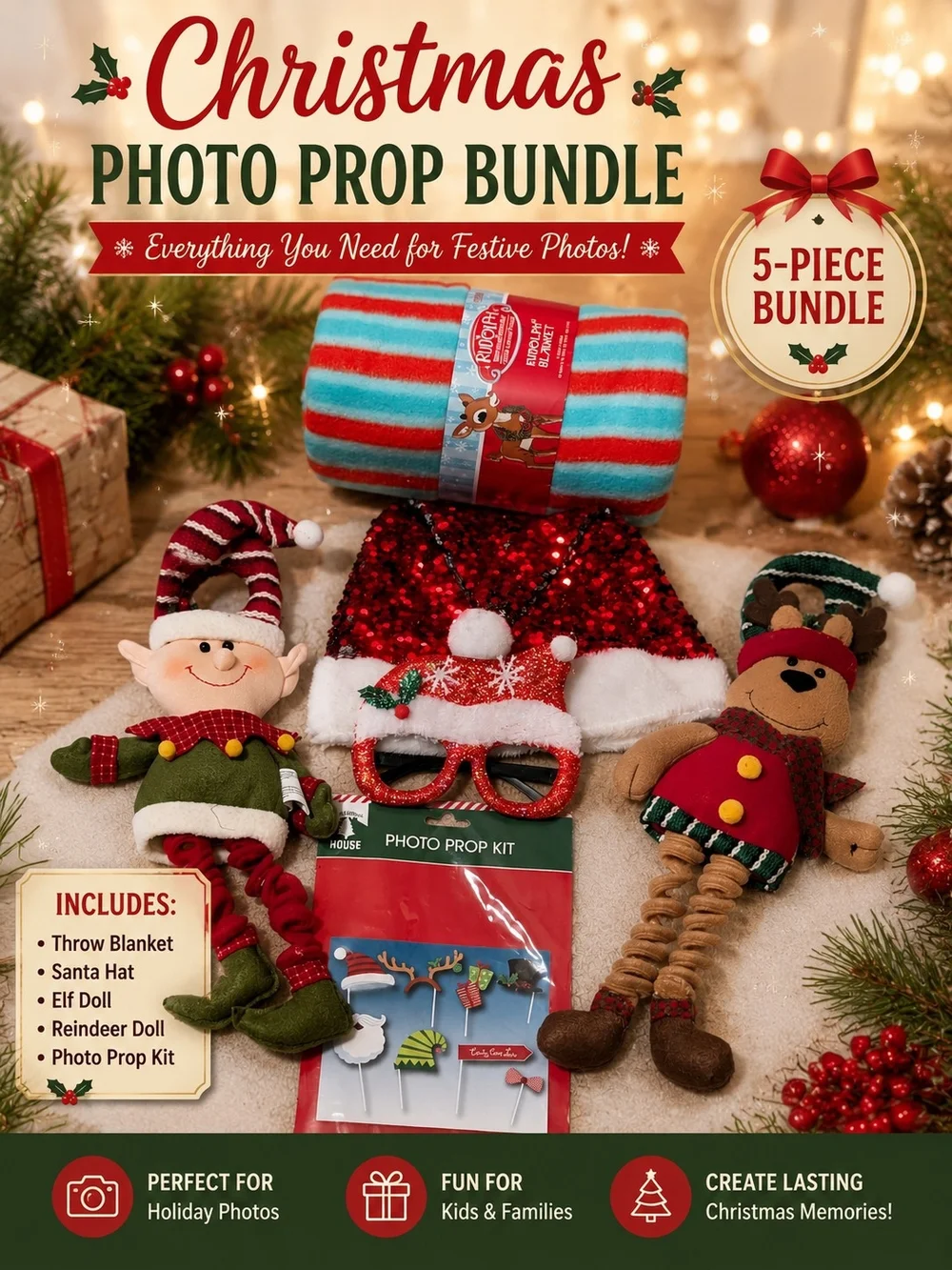 Target Christmas Photo Prop Bundle - Red, Green, White, Brown, Blue